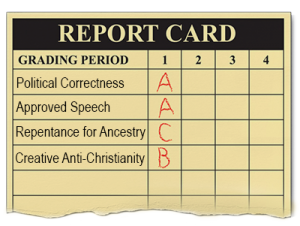 report card with potically correct "classes"