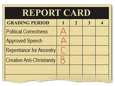 report card with potically correct "classes"