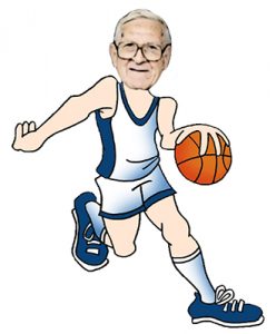 cartoon body of basketball player with old man's head