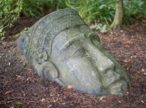 Buddha statue head on the ground