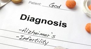 Doctor's note diagnosing God with alzheimer's and infertility