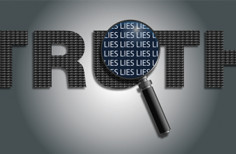 large word "truth" made up of many smaller words "lies"