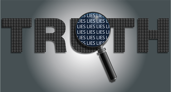 large word "truth" made up of many smaller words "lies"
