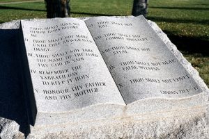 stone carving of 10 commandments