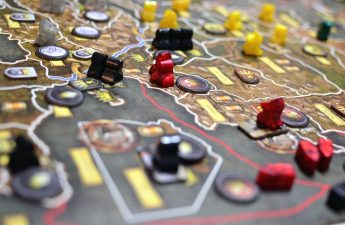 closeup of complicated board game pieces