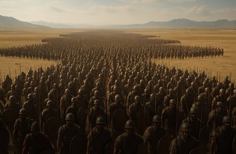 huge army on a desert plain