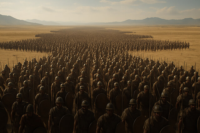 huge army on a desert plain